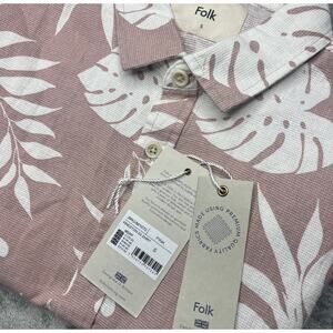 New Folk Kingston Shirt Pink‎ Tropical Leaf Print Button Down Short Sleeve Mens